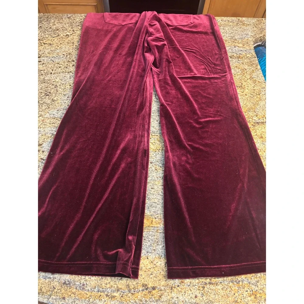 NWT MARC NEW YORK Andrew Marc Velour Wide Leg Pants Burgundy Size L‎ MSRP $79